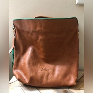 Marco Buggiani genuine leather bag in brown with green trim and tassle…